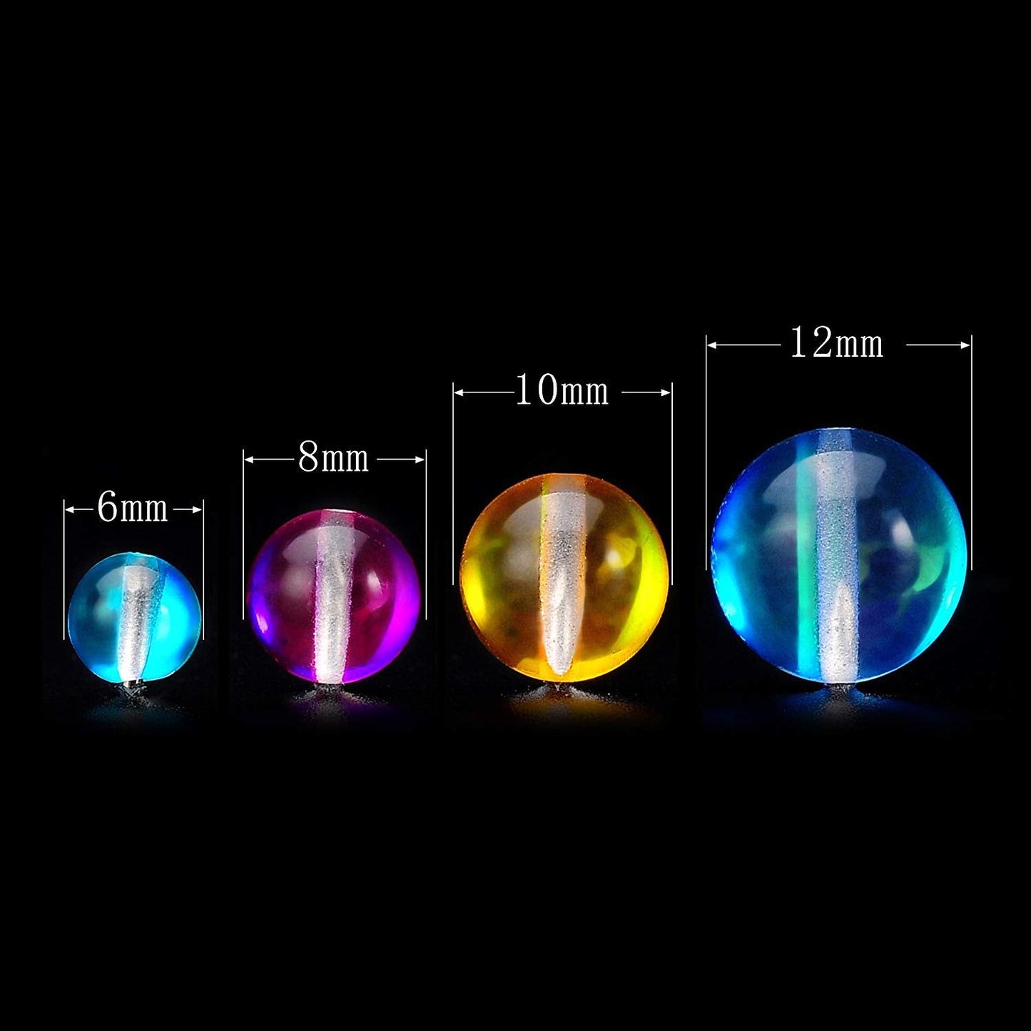 RUBYCA Round Moonstone Crystal Glass Beads Aura Iridescent for Jewelry Making (1 Strand, 12mm, Mix)