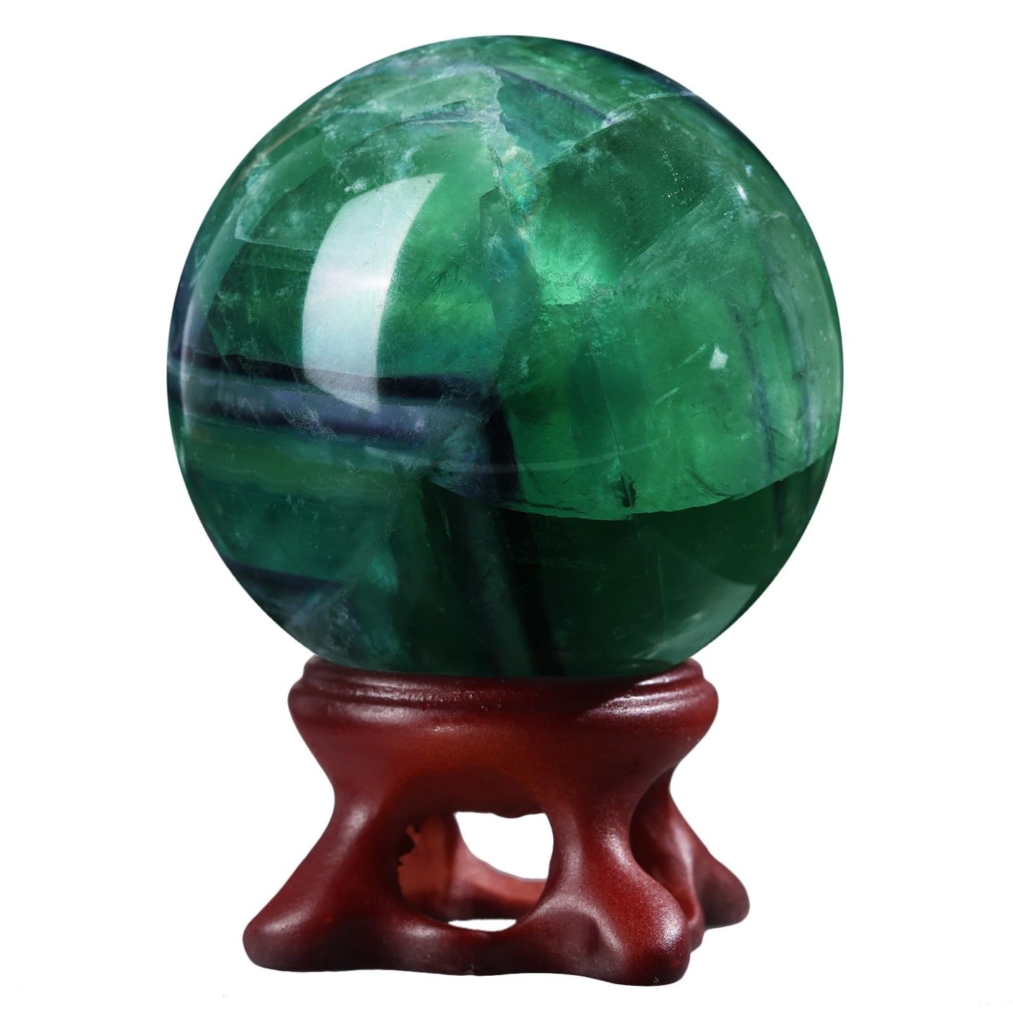 Nupuyai Natural Green Flourite Crystal Ball with Resin Stand, Healing Crystal Sphere for Home Decor 1.61"-1.97"(41mm-50mm)