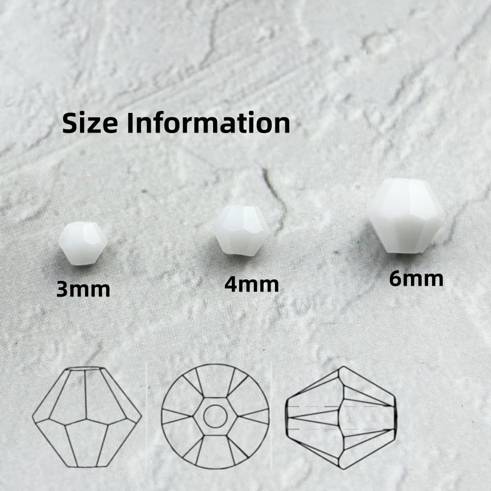 YUEXIGO 200pcs 6mm Bicone Glass Crystal Beads for Jewelry Making, Faceted Bicone Glass Spacer Beads for Bracelet Earring Necklace DIY Craft(White)