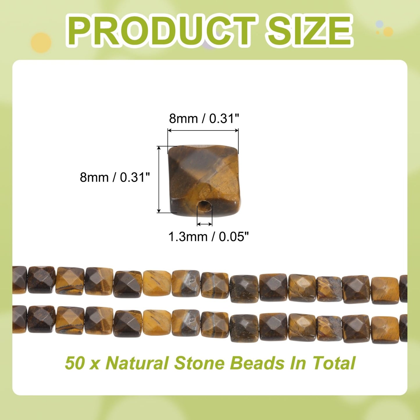 PATIKIL 50 Pack Natural Stone Beads, 8mm Faceted Square Agate Beads Bulk Natural Yellow Tiger Eye Stones, for DIY Jewelry Making Necklace Bracelet, 2 Strands, 16 Inches, Yellow Black