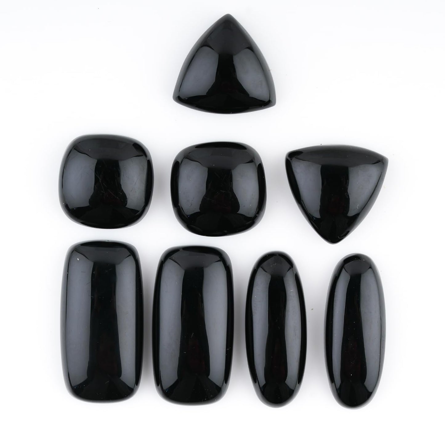 GemSymphony Natural Black Onyx Gemstone Cabochon Pack of 3 Mixed Shapes – Polished Crystal Stones for Jewelry Making Supply, Healing, Reiki & DIY Crafts, Natural Gem Cab Set for Wire Wrapping (10-20 mm)