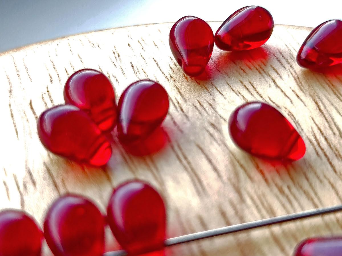 100 pcs Teardrop Shaped Beads 6x9 mm, Dark Ruby, Czech Glass