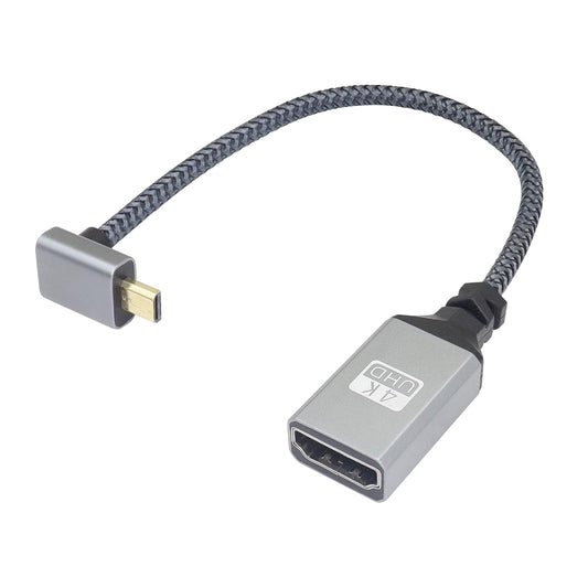 RIIEYOCA 4K Cable,90 4K etc.(20cm) Micro HDTV to HDTV Adapter Degree Up Angle Micro Male to Female Aluminum Short Nylon