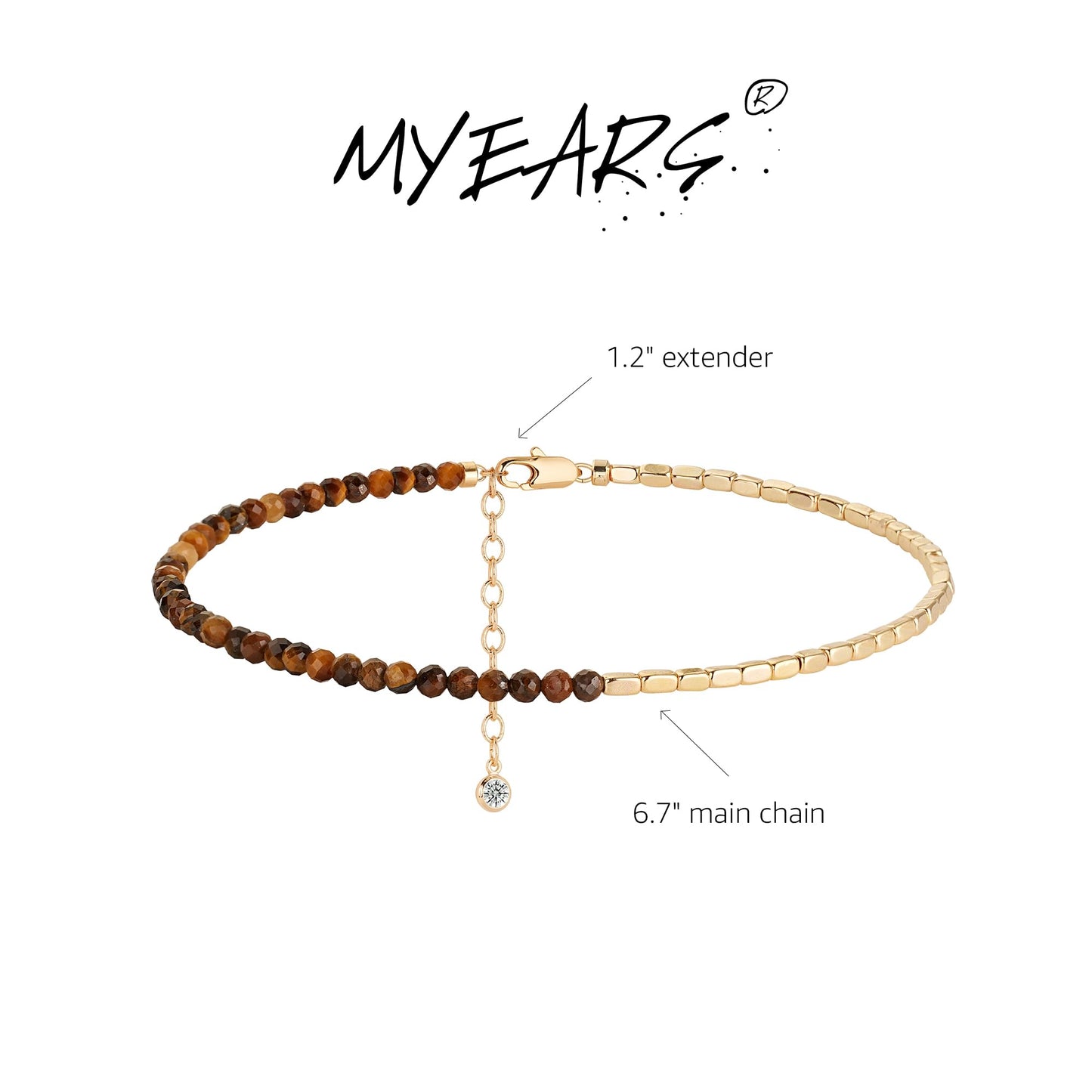 MYEARS Women Beaded Bracelet Gold Gemstone Tiger's Eye 14K Simple Dainty Handmade Chain Everyday Boho Beach Jewelry