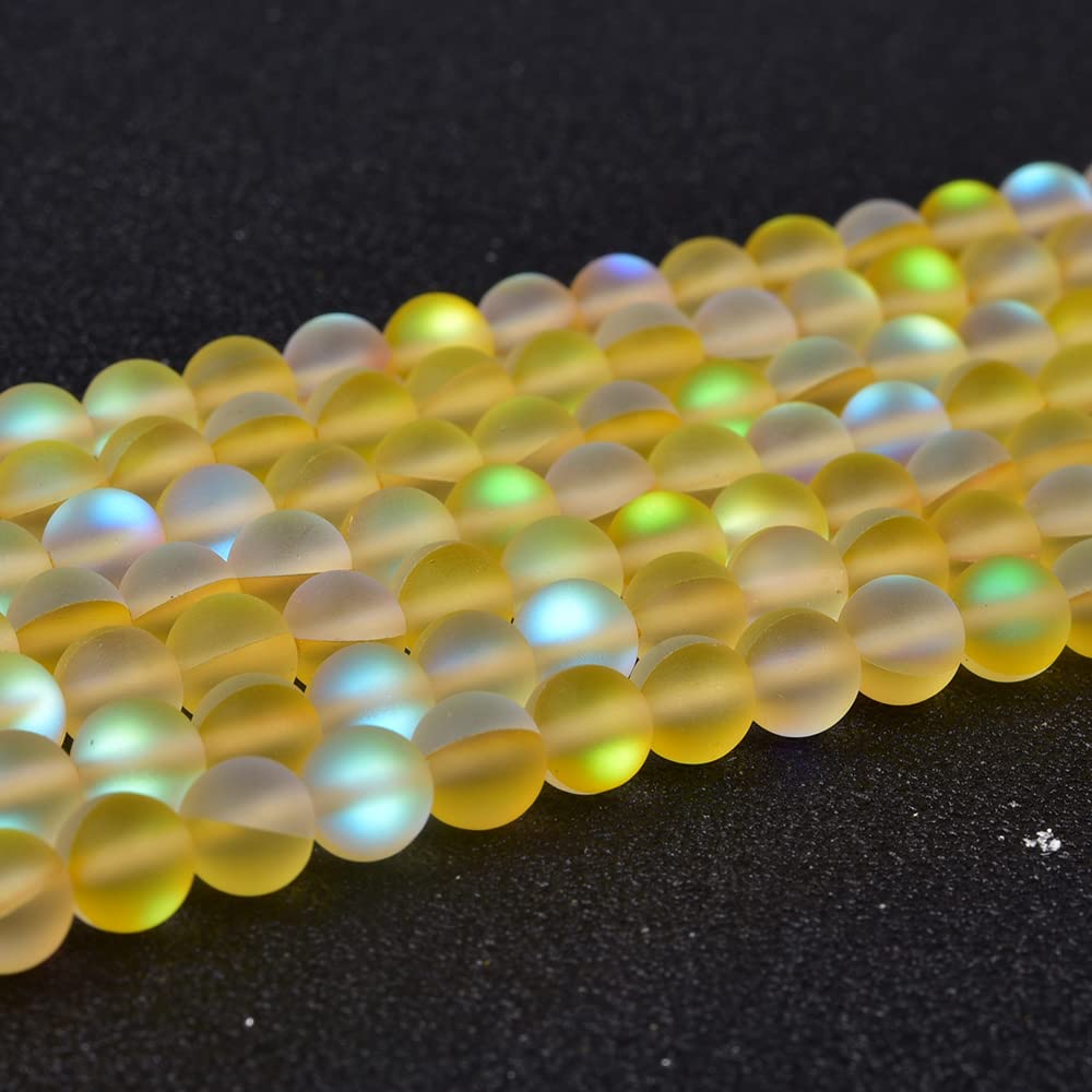 Asingeloo 38PCS 10mm Natural Yellow Mystic Aura Quartz Gemstone Frosted Matte Titanium Round Loose Spacer Beads 15 inch Full Strand Crystal Healing Power Quartz
