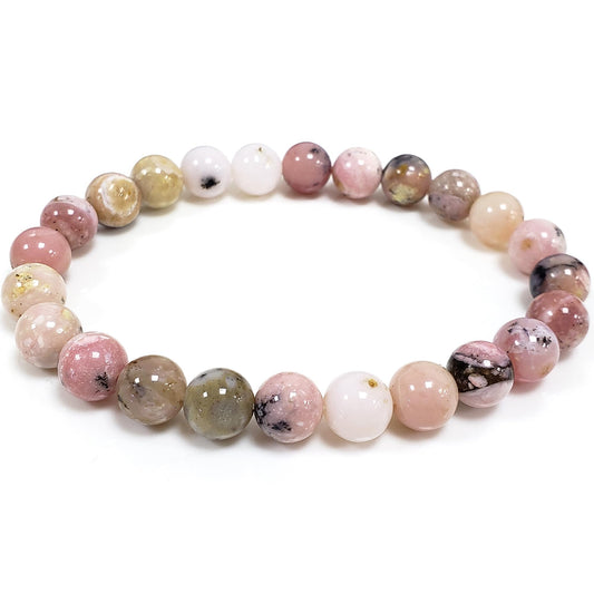 chengmu 8mm Pink Opal Stretch Bracelet for Women Round Beads Semi Gemstone for Crystal Elastic Beaded Bracelet 7.5"