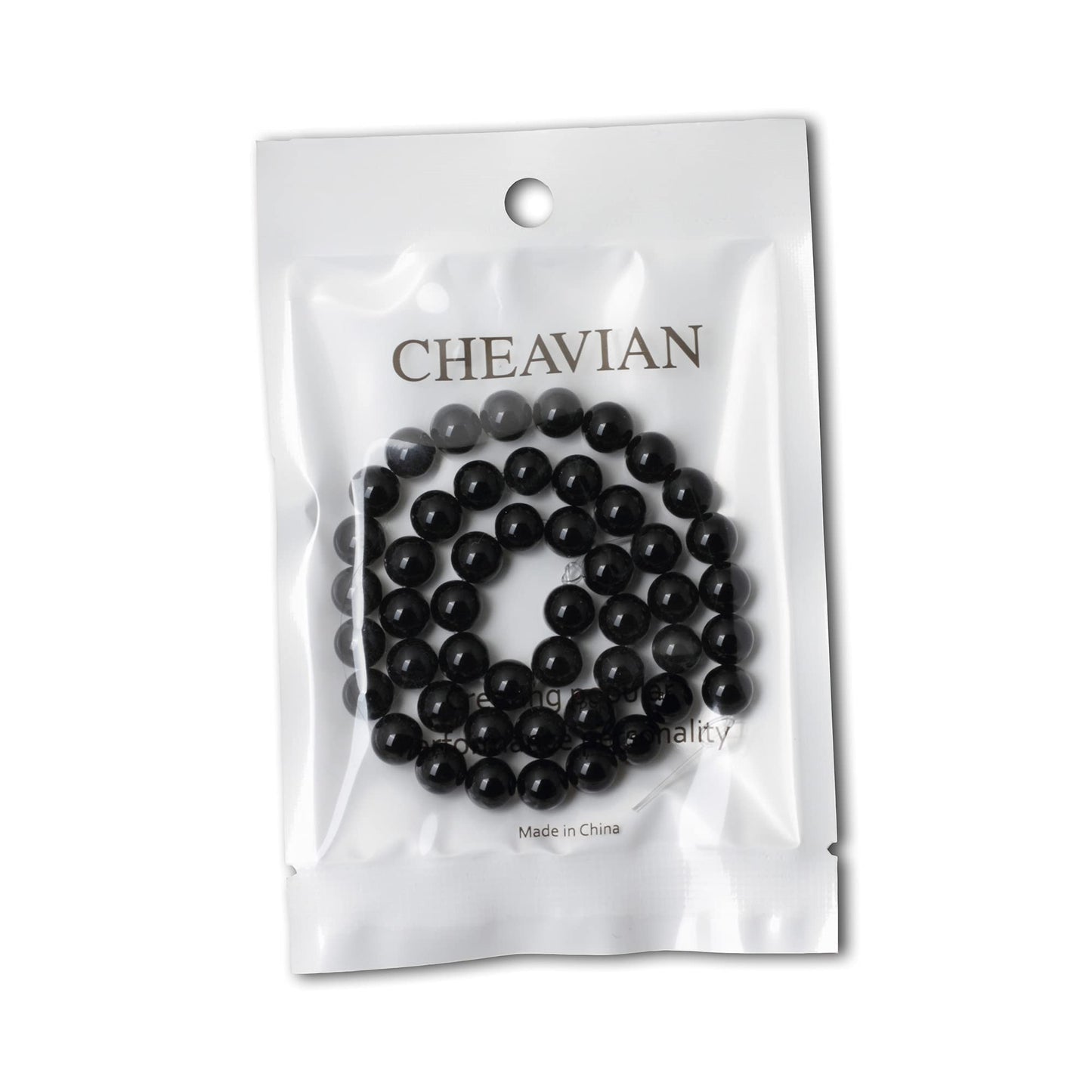 CHEAVIAN 45PCS 8mm Black Smooth Polish Onyx Agate Gemstone Round Loose Beads for Jewelry Making 1 Strand 15"