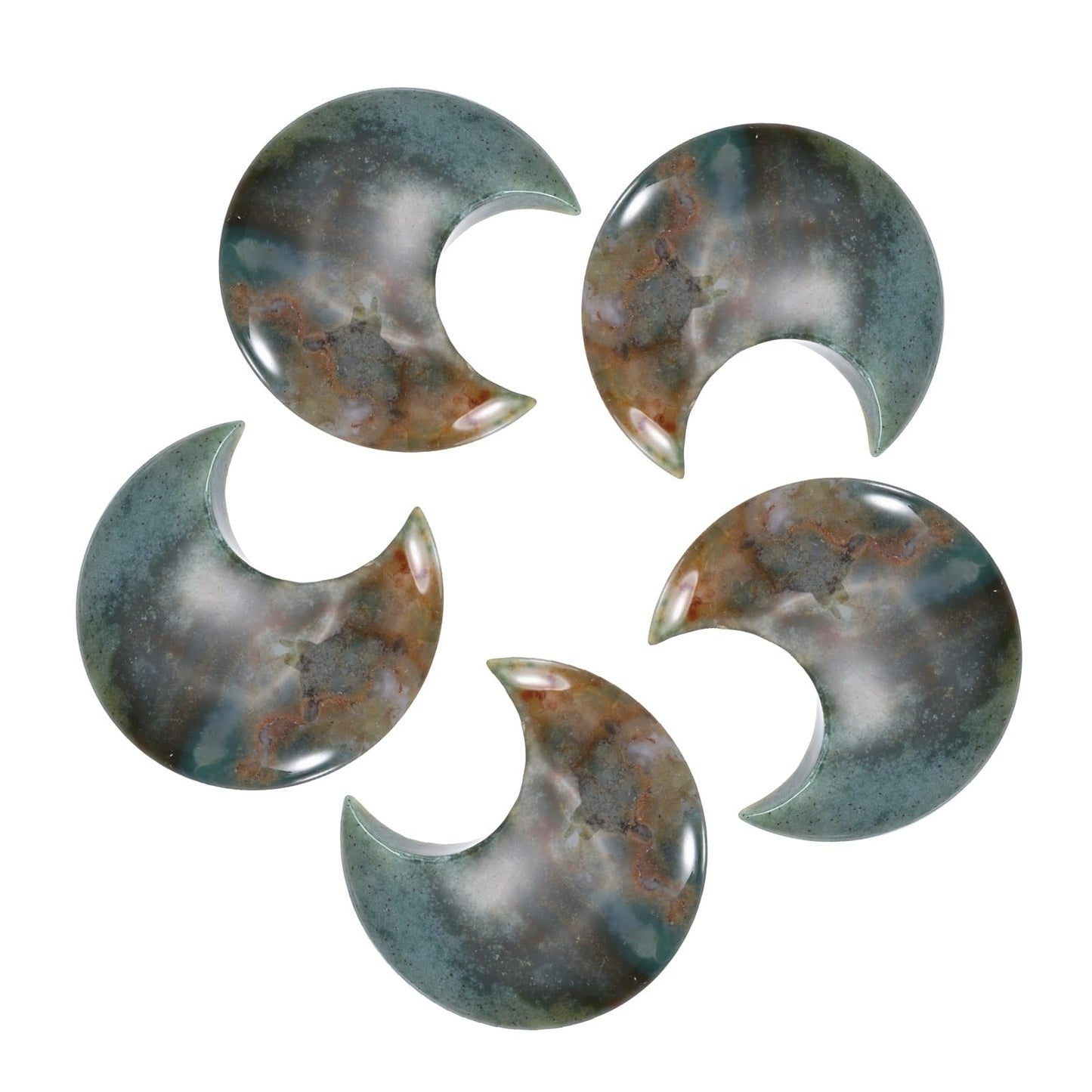 MECCANIXITY 5 Pcs Moon Crystal Worry Stone, 1.2 Inch Length Natural Bloodstone Moon Gemstone Bulk, Carved Pocket Stones for Meditation Balancing Pendant Decor