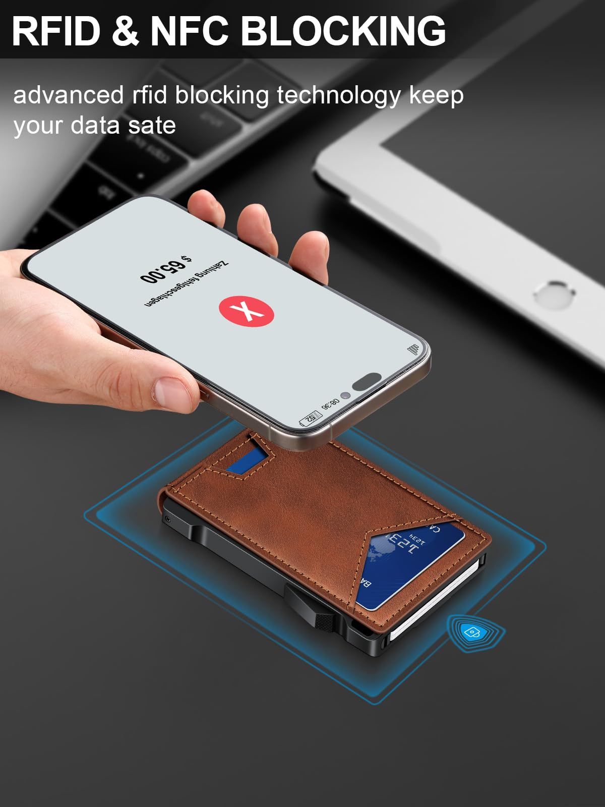 Wallet for Men RFID Wallet with 2 ID Windows & Money Clip, Slim Pop Up Card Holder for 10-12 Cards, Bifold Minimalist Smart Wallet for Front Pocket, Compact Metal Credit Card Holder, Gifts for Men