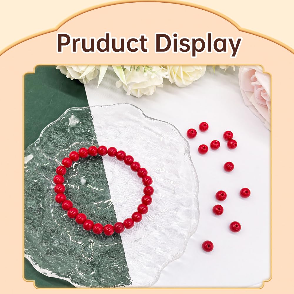 PAMIR TONG 400pcs 8mm Round Porcelain red Glass Beads for Bracelet Pretty Smooth Loose Beads for Necklace-Earring-Jewelry Making, Lanyard, Home Deco and DIY Crafts & Projects