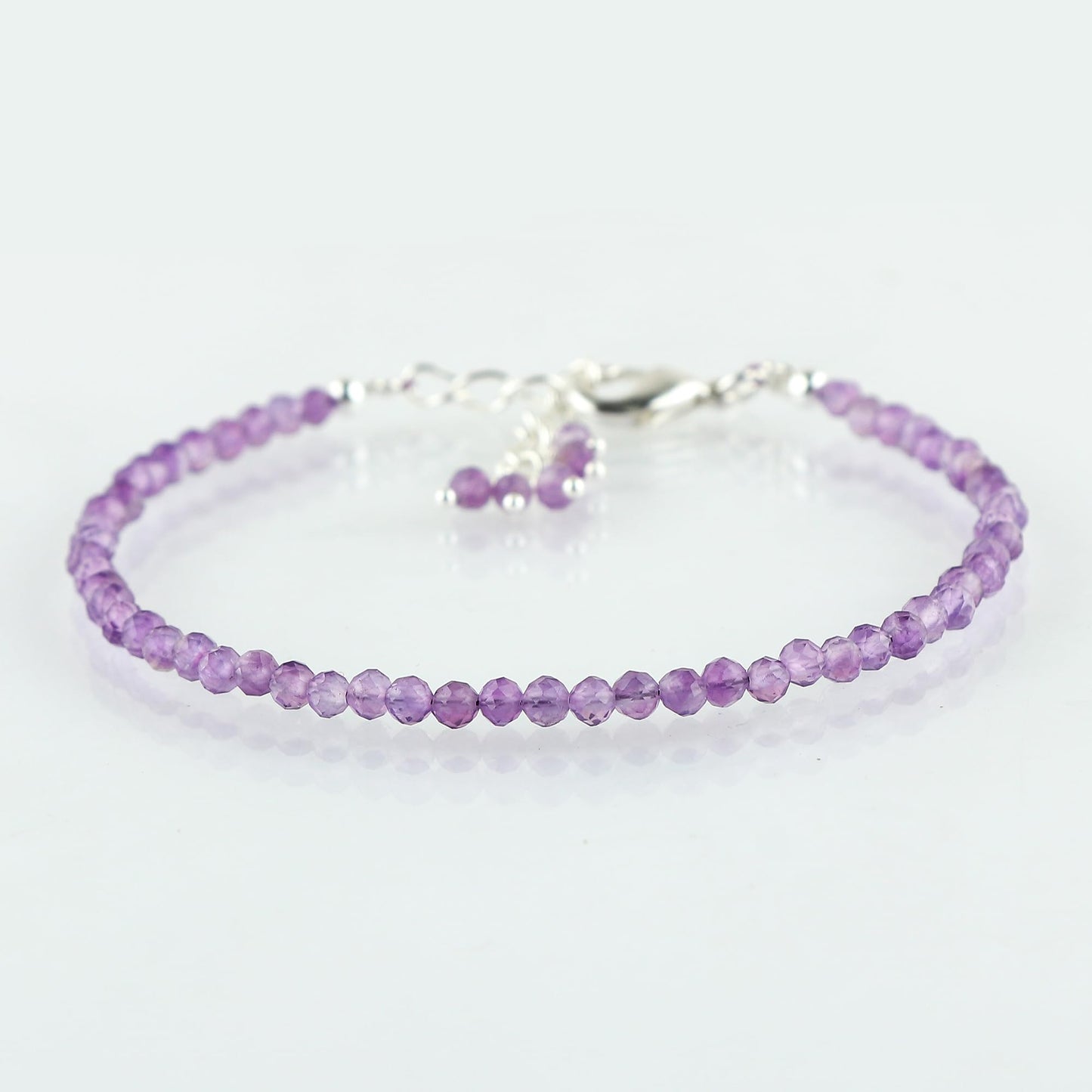 CRYSTALINES Natural Amethyst Gemstone Bracelets, Faceted Beads Stones, Handmade Boho Hypoallergenic Jewelry for Women, Healing Crystals, Adjustable Silver Plated 7+1inch February Birthday Gift