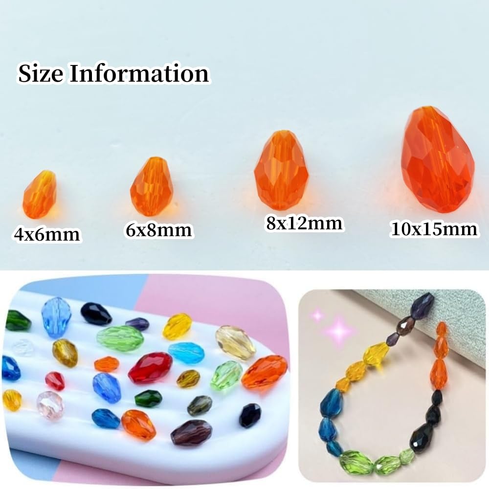 Honkoolly 130pcs 6x8mm Teardrop Crystal Glass Beads Vertical Hole Faceted Glass Teardrop Spacer Beads for Bracelets Necklace Earring DIY Jewelry Making Craft(Orange)