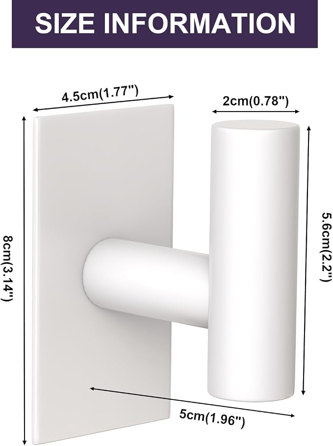VAEHOLD Wall Towel Hooks, Heavy Duty Sticky Holder Waterproof Towel Hooks for Hanging Coat, Clothes, Closet Hook Wall Mount for Kitchen (White, 2 Pack)