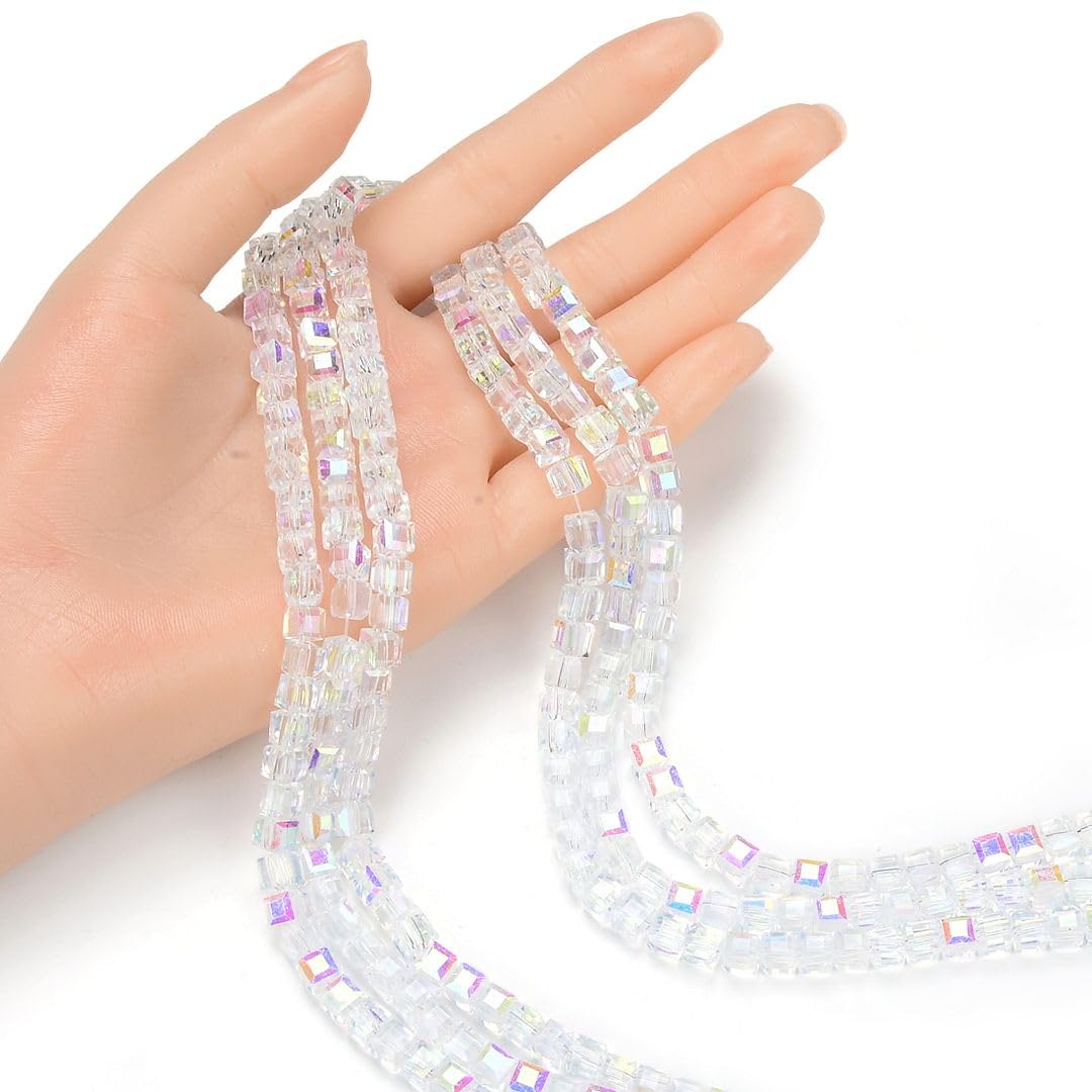 200pcs Czech Faceted Cube Crystal Glass Loose Beads Spacer Bulk 6mm (0.24 Inch) Crystal AB for DIY Jewelry Craft Making CCC602