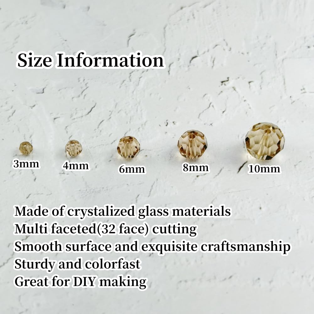 YUEXIGO 200pcs 6mm Round Crystal Glass Beads for Jewelry Making, Faceted Crystal Glass Spacer Beads for Bracelet Earring Necklace DIY Craft(Champagne)