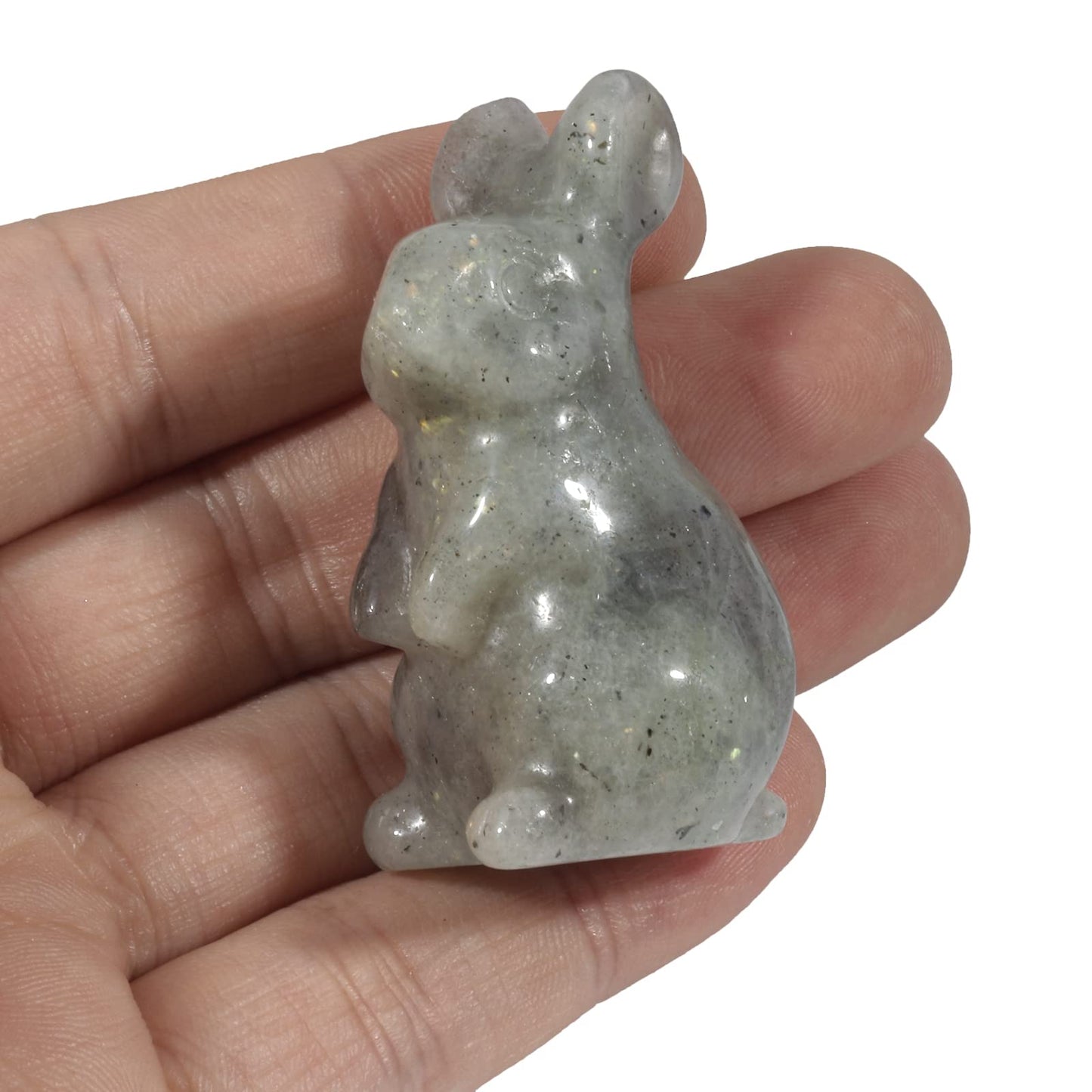 Loveliome Rabbit Crystal Decor Figurines, 2 Inches Natural Healing Stones Hand Carved Sculpture Ornaments Colletctible, Moonstone