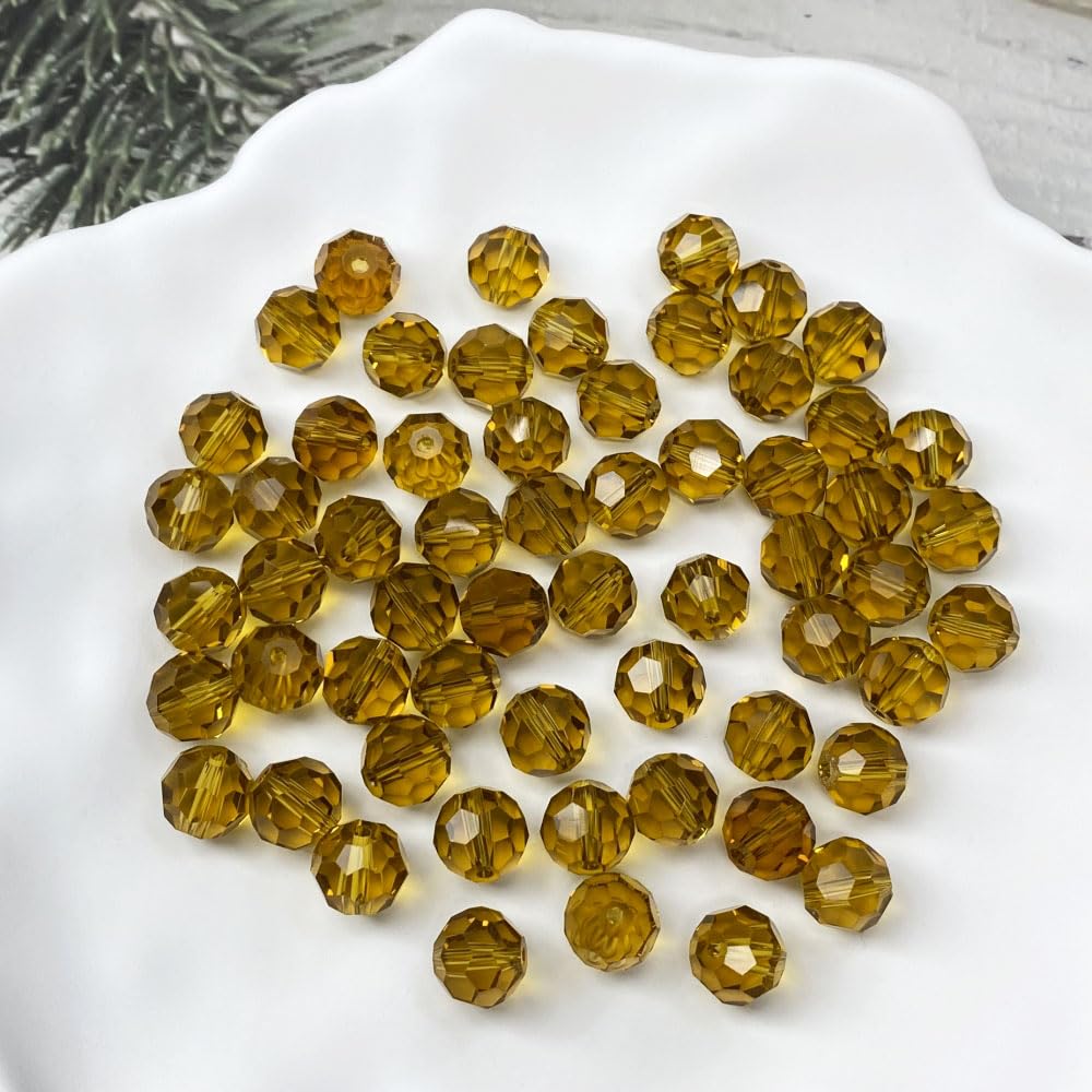 LIMAOLLY 40pcs 12mm Faceted Crystal Glass Beads Round Spacer Beads for Jewelry Making DIY Craft Making Necklace Bracelet Earring Wind Chimes Suncatchers Ornament(517-Amber)