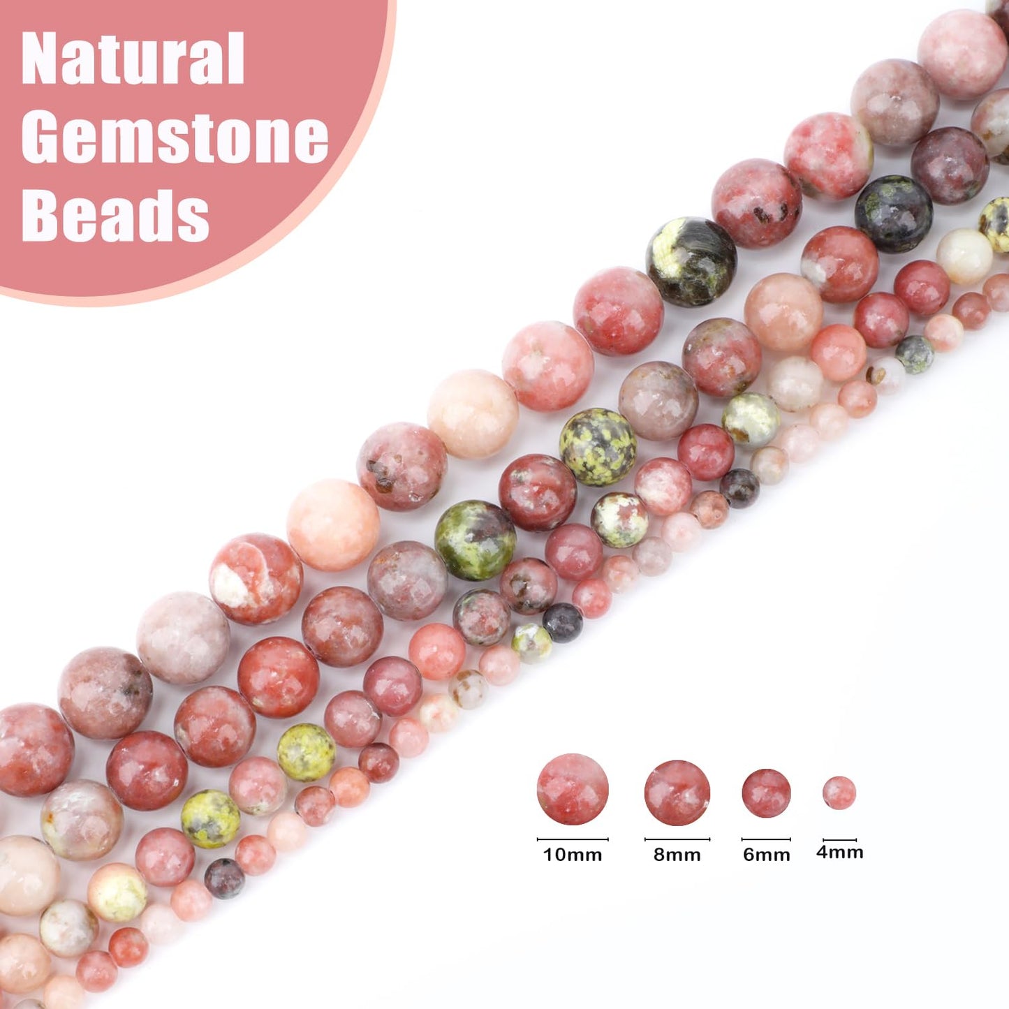 CMBYN Natural Stone Beads Round Genuine Real Stone Beading Strand Loose Gemstones DIY Smooth Bead for Bracelet Necklace Earrings Jewelry Making (Red Plum Blossom Stone, 8mm 45 Pieces)