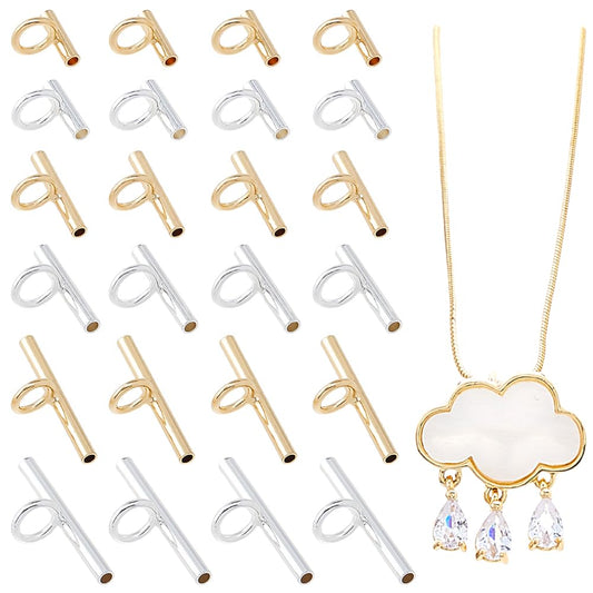 SUPERFINDINGS 24Pcs 3Size Brass Pin to Pendant Converter Brooch Converters Brooches Pins to Pendant with Tube Bails (Golden & Silver) for Necklace Keychain Hair Accessory, 8x8~20x6mm Hole: 4mm