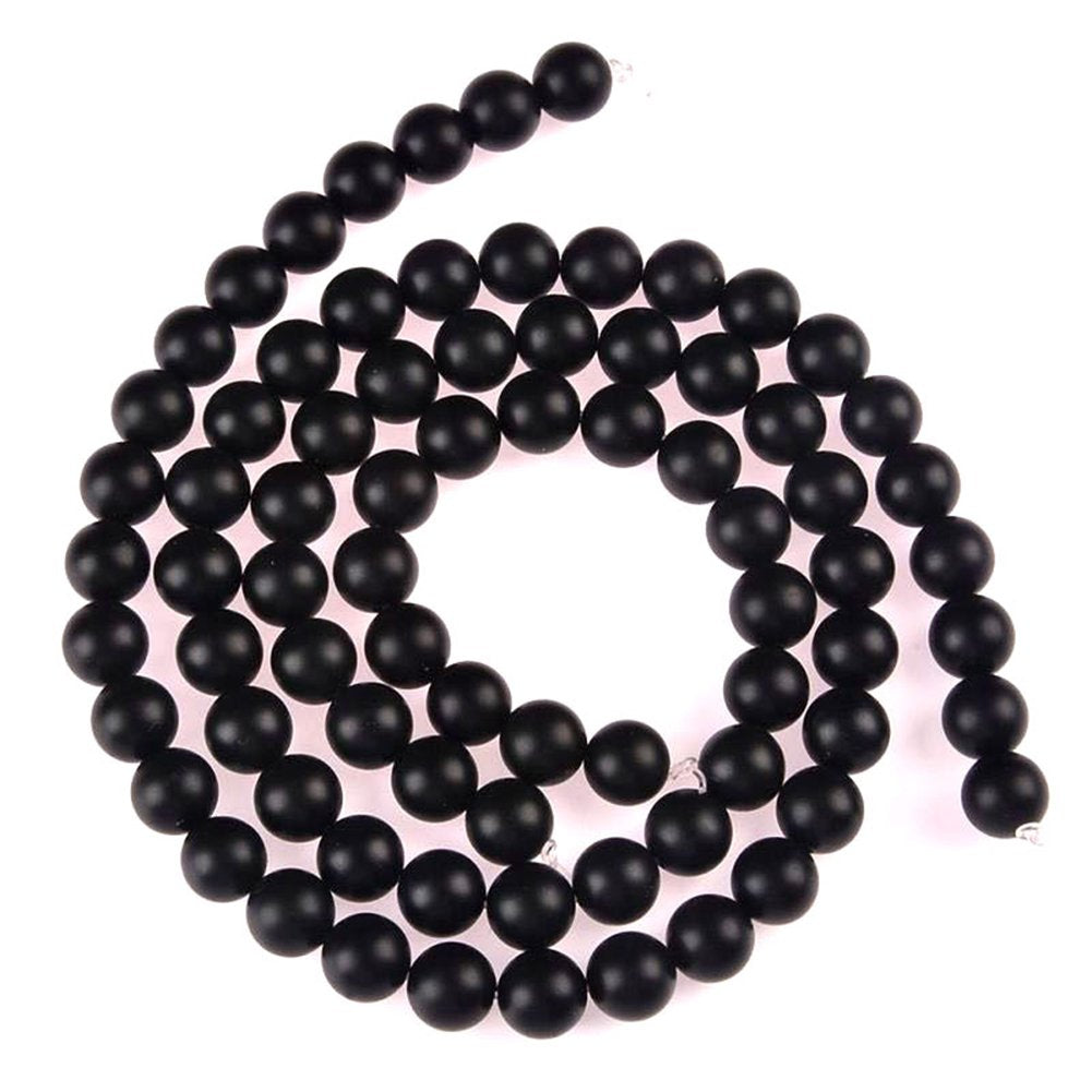 PLTbeads Natural Gemstone Loose Beads Matte Approxi 15.5 inch DIY Bracelet Necklace for Jewelry Making (6mm, Matte Black Onyx)
