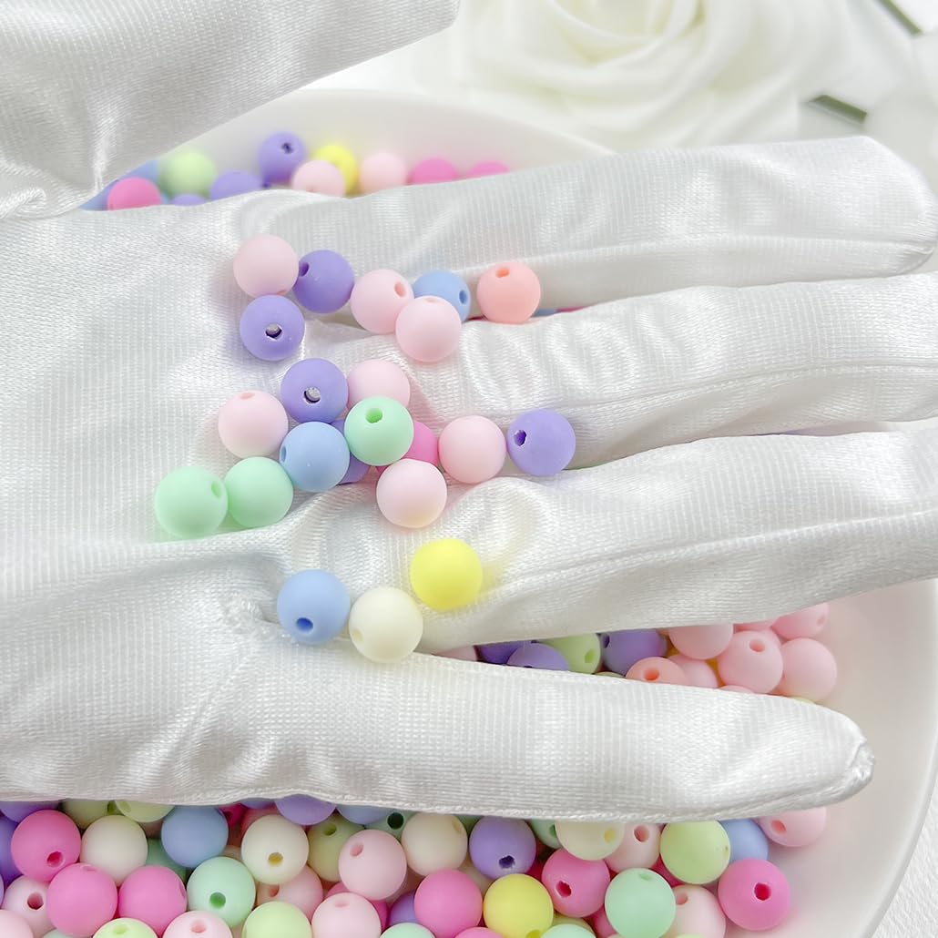 Mulutoo 200Pieces 10MM Acrylic Round Beads Round Acrylic Balls Chunky Beads Smooth Spacer Plastic Pastel Beads Craft Beads for Necklace and Bracelet Making Crafting Supplies(173-matte Mixed Color)