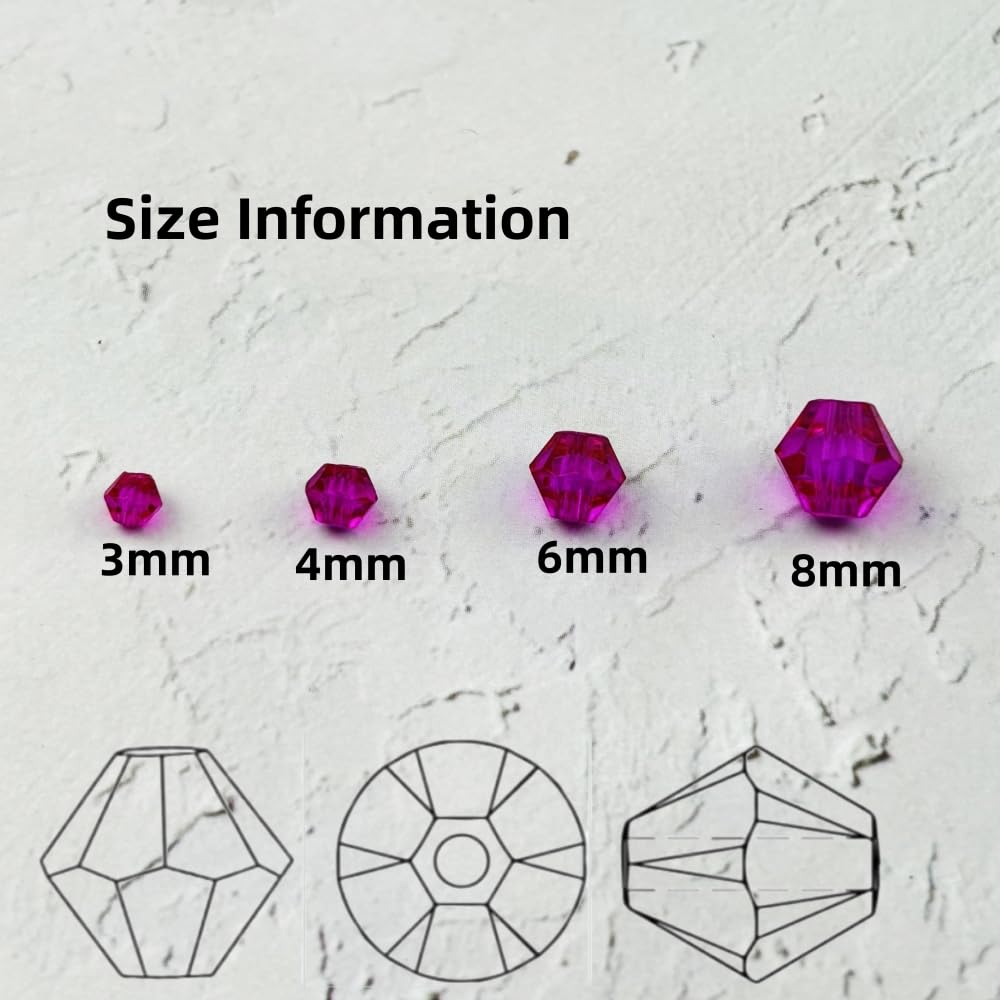 YUEXIGO 500pcs 3mm Bicone Glass Crystal Beads for Jewelry Making, Faceted Bicone Glass Spacer Beads for Bracelet Earring Necklace DIY Craft(Rose Red)