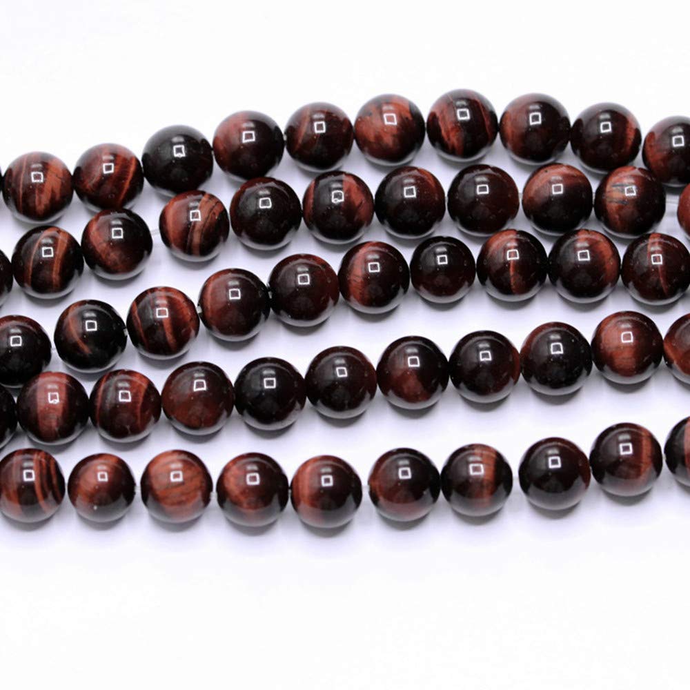 PLTbeads Natural Gemstone Loose Beads Smooth Round Approxi 15 inch DIY Bracelet Necklace for Jewelry Making (10mm, Red Tiger Eye)