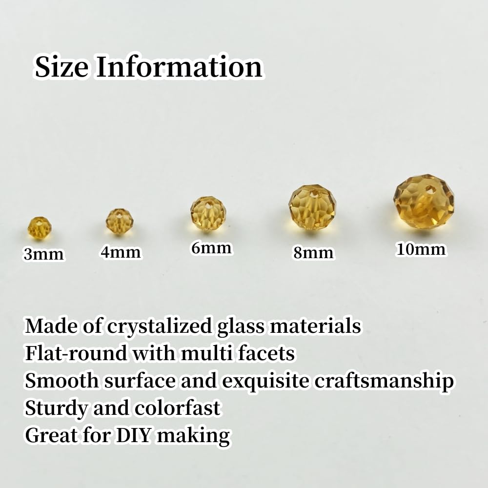 YUEXIGO 600pcs 3mm Crystal Glass Beads for Jewelry Making, Faceted Rondelle Glass Spacer Beads for Wind Chimes Bracelet Earring Necklace DIY Craft(Gold Champagne)