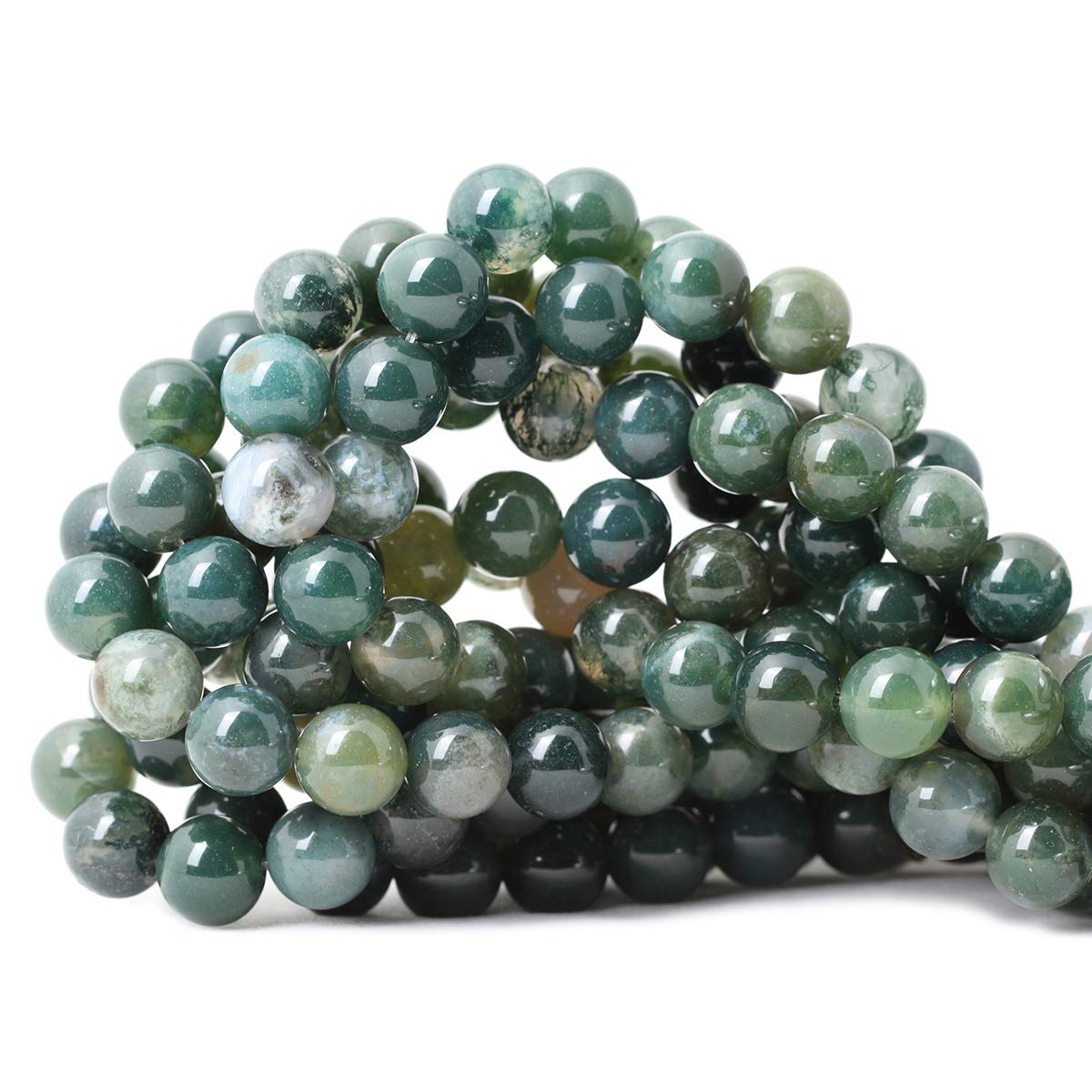 CHEAVIAN 35PCS 10mm Natural Moss Agate Gemstone Round Loose Beads for Jewelry Making DIY 1 Strand 15"