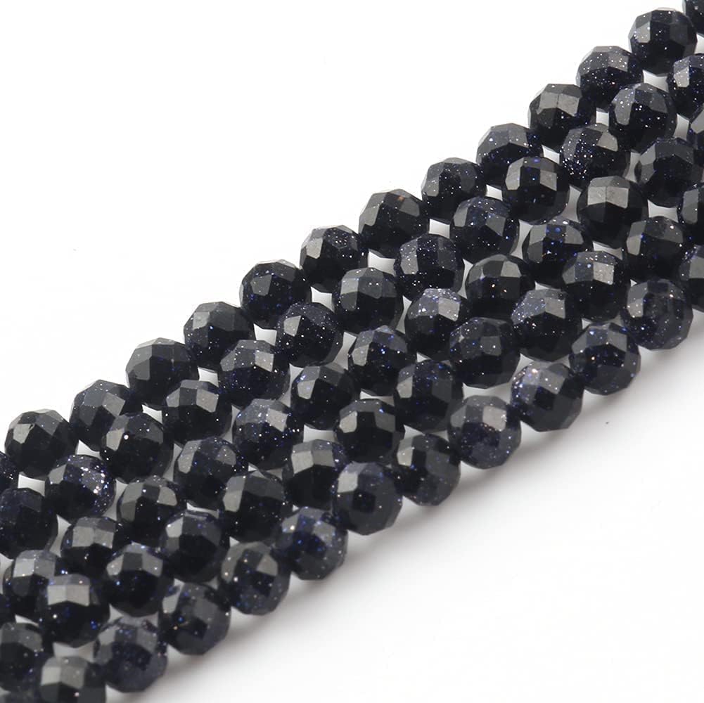 Song Xi 180pcs 2mm Natural Blue Sandstone Gemstone Beads Faceted Round Loose Stone Beads for Jewelry Making (1 Strand)