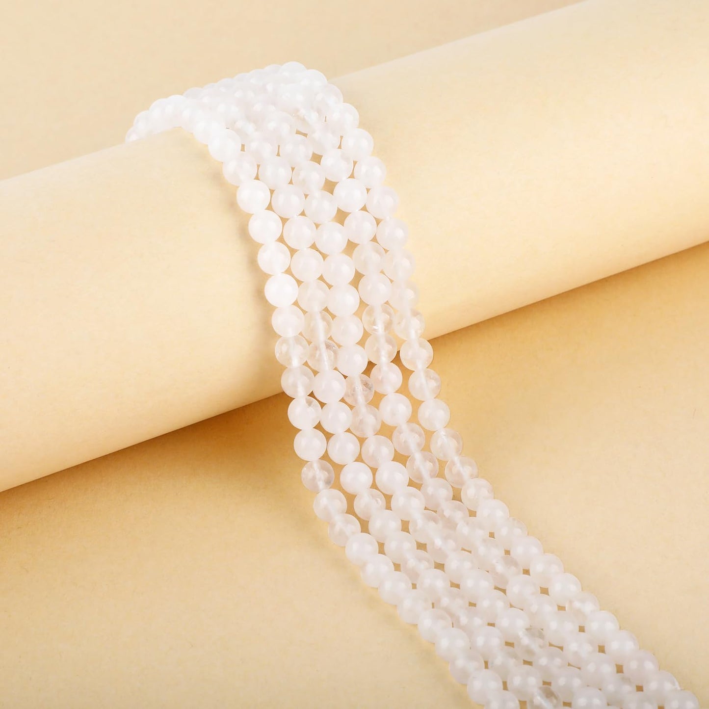 CMBYN Natural Stone Beads Round Genuine Real Stone Beading Strand Loose Gemstones DIY Smooth Bead for Bracelet Necklace Earrings Jewelry Making (White Jade, 6mm 60 Pieces)