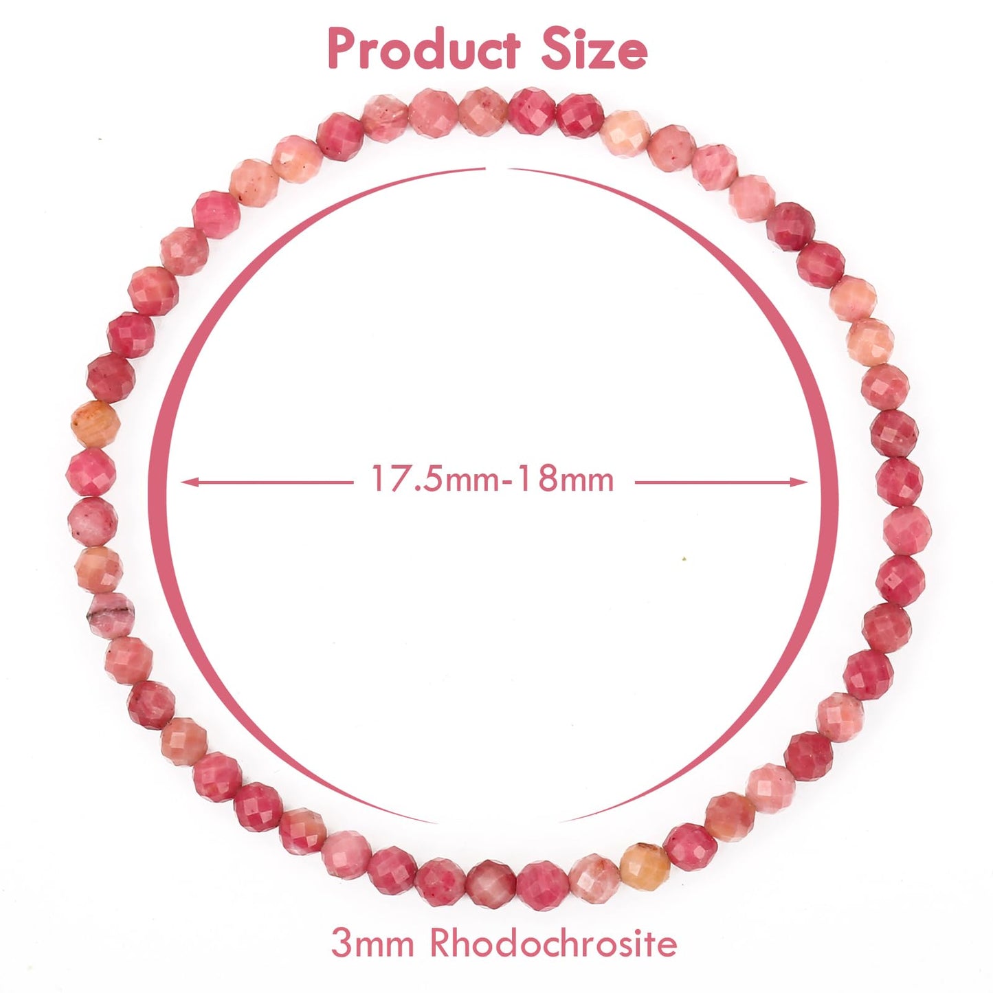 BONNY BOXX Natural Genuine Gemstone Faceted Round Beads Bracelet, 3mm Adjustable Stretchy Tiny Faceted Rhodochrosite, Healing Crystal Reiki Chakra Dainty Jewelry Fashion Gifts