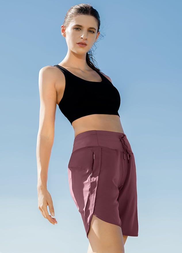 Willit Women's 7" Athletic Running Shorts Long Workout Hiking Shorts Quick Dry High Waisted Active Zipper Pocket(Large)