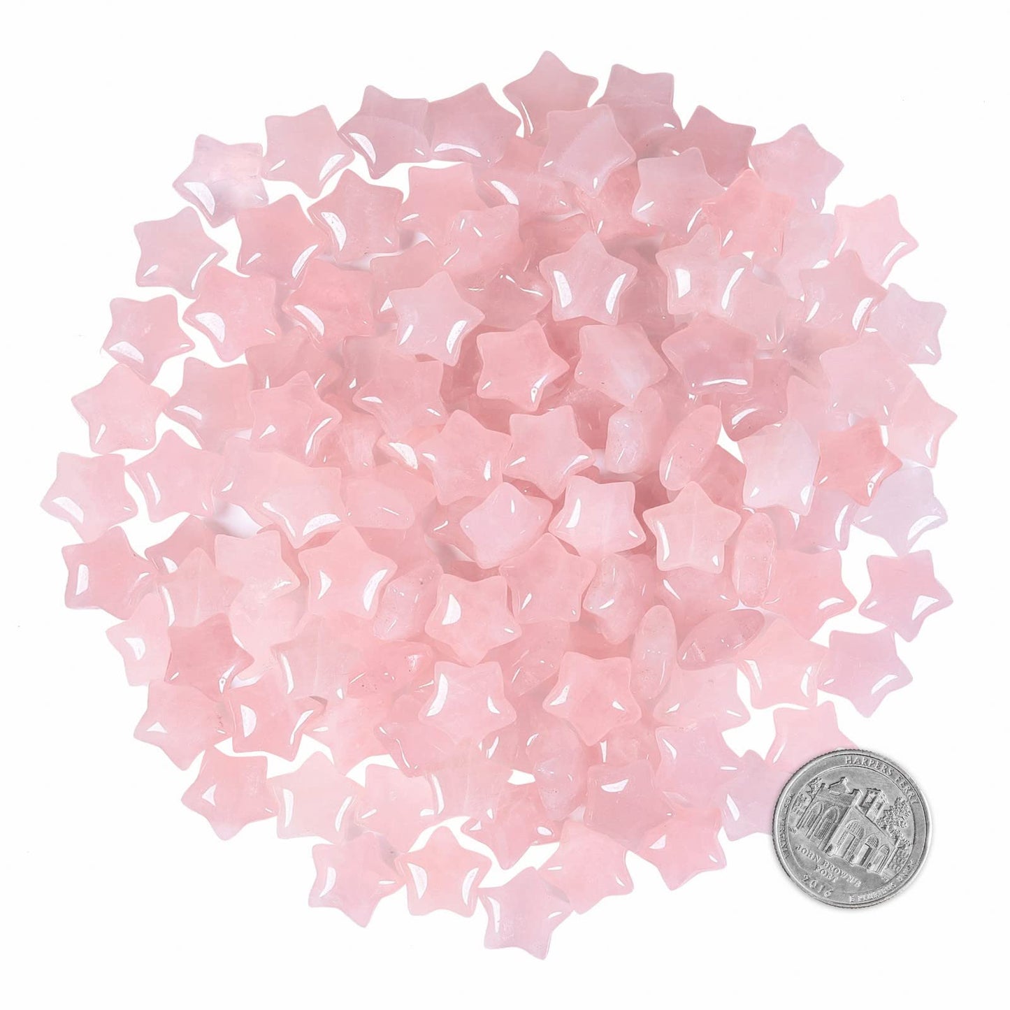 SUNYIK Pack of 20 Mini Star Crystal Pocket Stone, Healing Crystal Worry Stone for Reiki Meditation Anxiety Stress Jewelry Making, Rose Quartz Crystal Stone