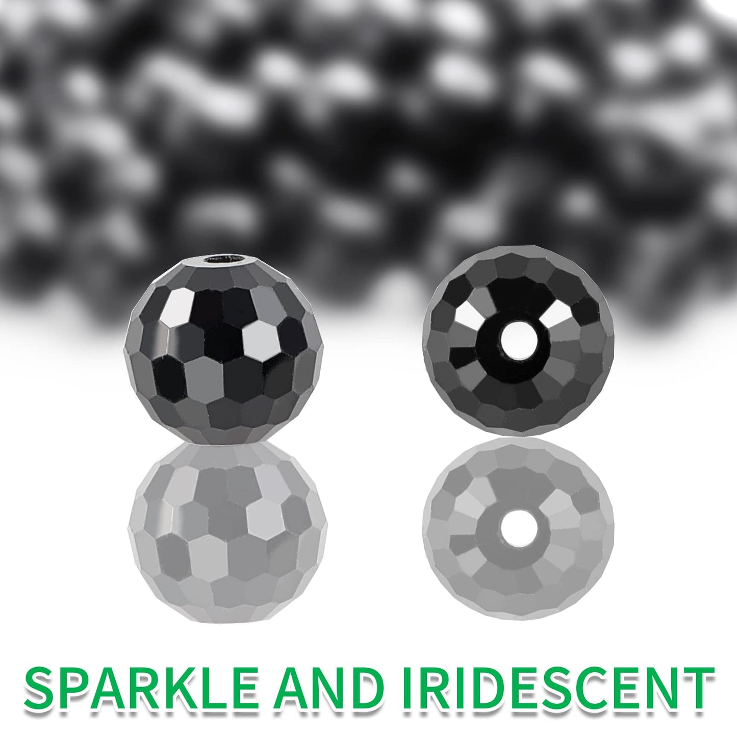 Crystal Glass Beads for Jewelry Making, 80 Pieces Crystal Beads, 10mm Glass Beads, Round Faceted Beads Bulk for Craft Necklace Bracelet Earring (Black Color)