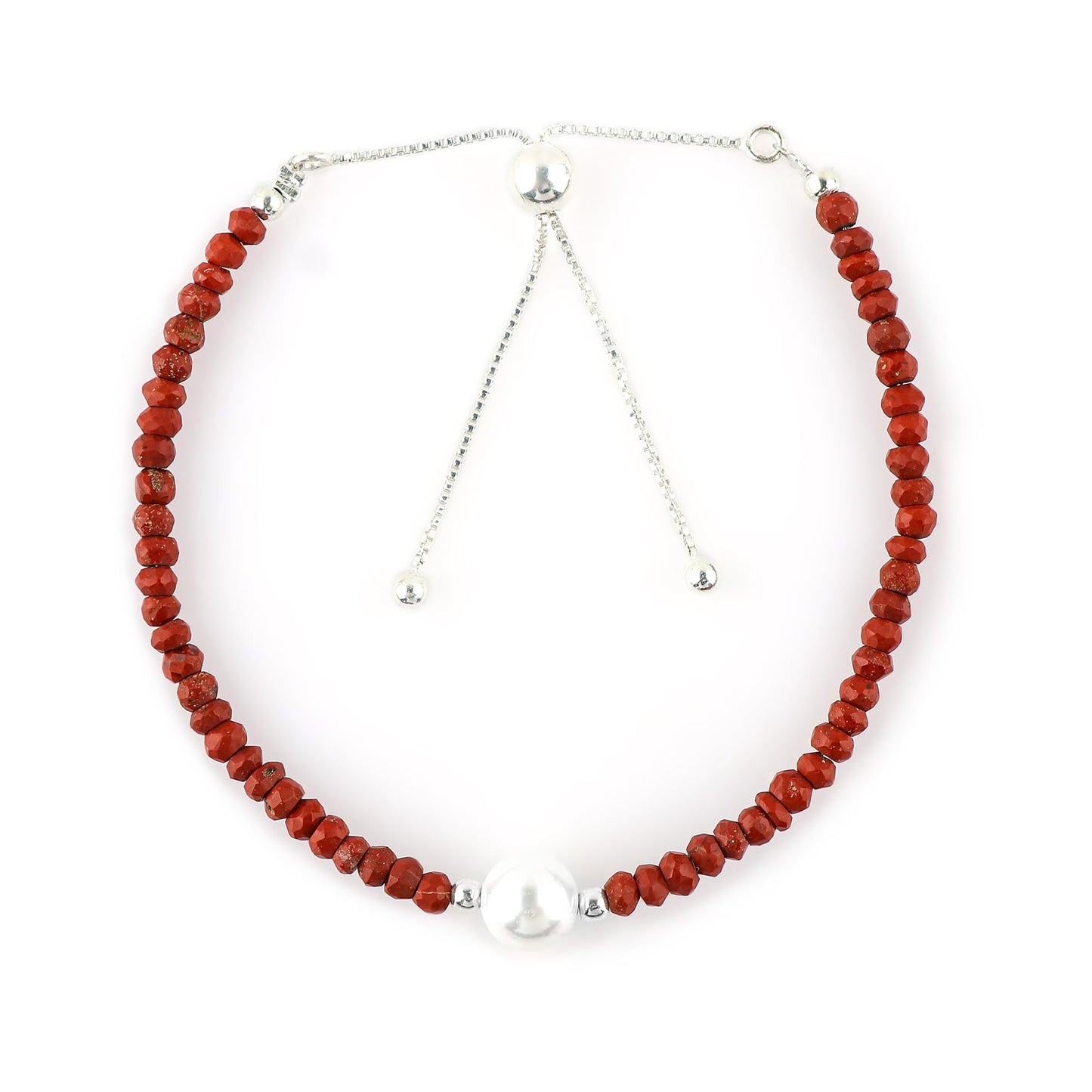 CRYSTALINES Natural Red Jasper Gemstones Beads Bolo Bracelets with Pearl, Handmade, Beaded Bracelet, Real Crystals Jewelry, Women Bracelet, Silver Plated Adjustable Chain- 6+4inch, AAA Grade