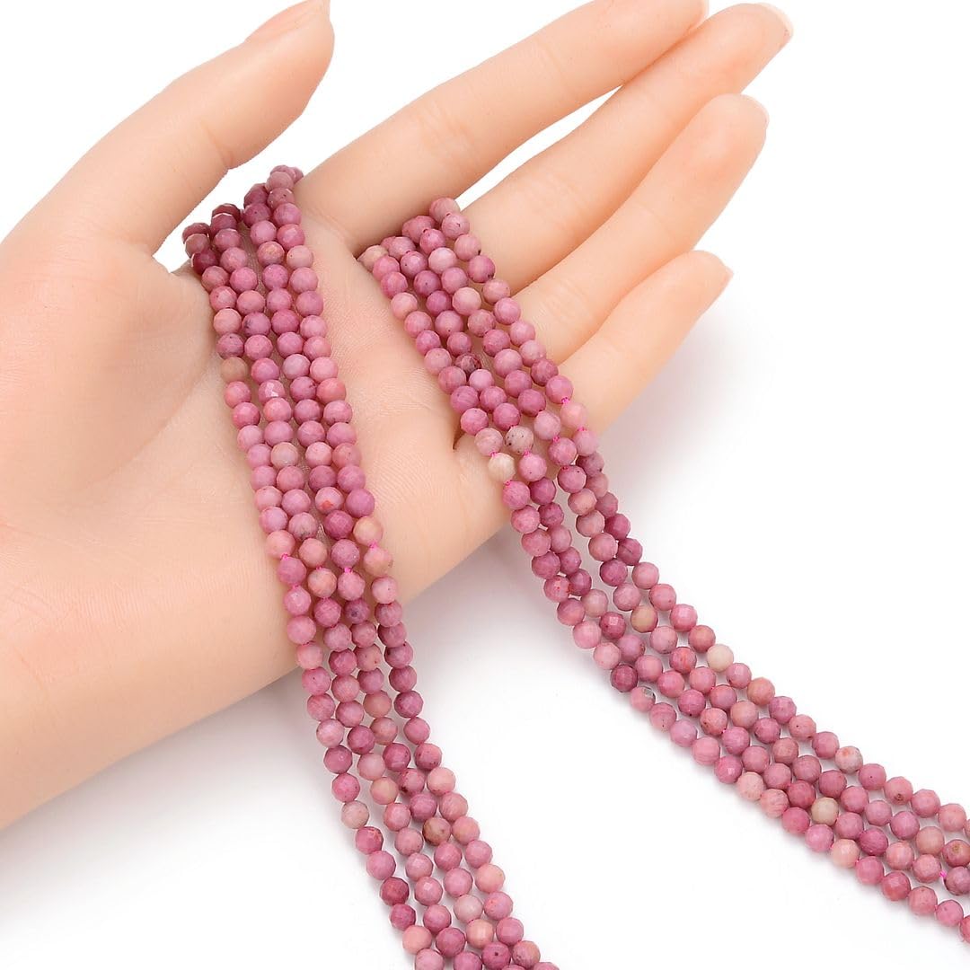 Adabele 15 Inch Natural Red Rhodochrosite Healing Gemstone 4mm (0.16 Inch) Tiny Small Faceted Round Loose Beads Stone Spacer (75-85pcs) for Craft Jewelry Making GK4-13