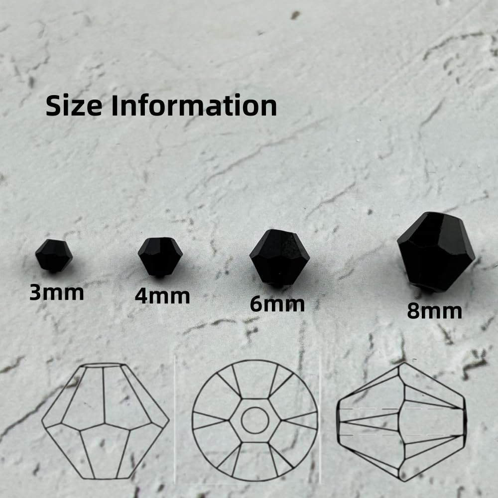 YUEXIGO 100pcs 8mm Bicone Glass Crystal Beads for Jewelry Making, Faceted Bicone Glass Spacer Beads for Bracelet Earring Necklace DIY Craft(Black)