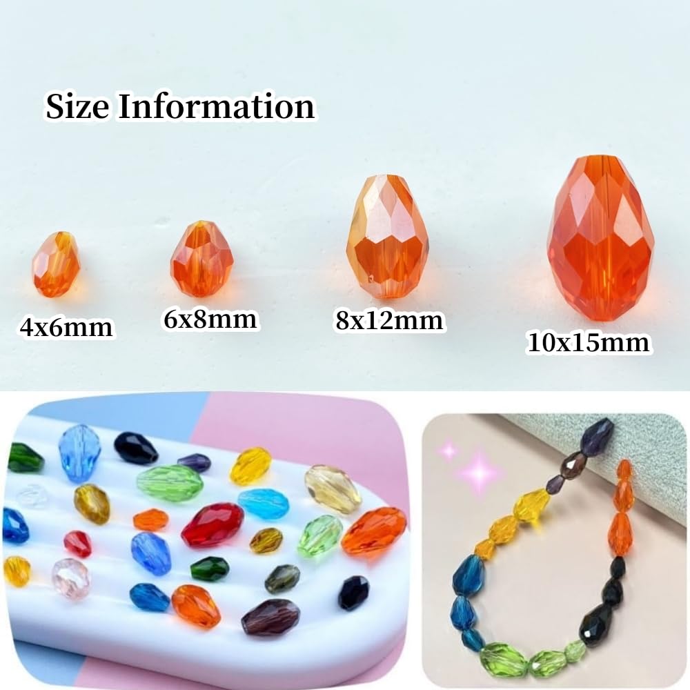 Honkoolly 130pcs 6x8mm Teardrop Crystal Glass Beads Vertical Hole Faceted Glass Teardrop Spacer Beads for Bracelets Necklace Earring DIY Jewelry Making Craft(Orange AB)
