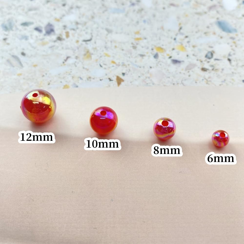 400pcs Acrylic Round Beads 8mm AB Colors Craft Beads Round Spacer Beads with Holes for Earring Bracelet Necklace Key Chains Jewelry Making(Red AB)