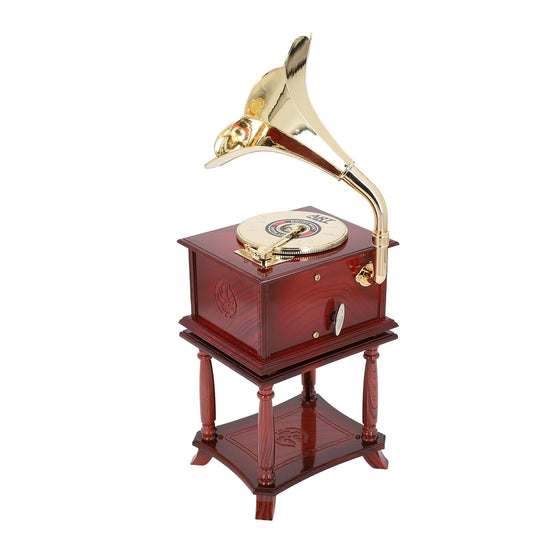 Gramophone Music Box, Antique Music Box Brass Gramophone Dummy Exquisite Clockwork Mechanical Retro Music Box Figurines Vintage Phonograph for Home Table Desk Decorations (Brown