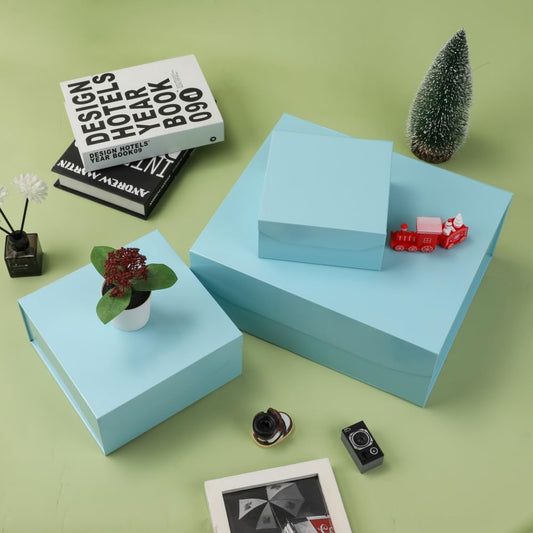PACKGILO 1 Pcs Blue Gift Box Large 13x11x5.3 Inch Large Gift Boxes with Lids for Presents Magnetic Box with Crinkle Paper Luxury Bule Box with Shredded Paper