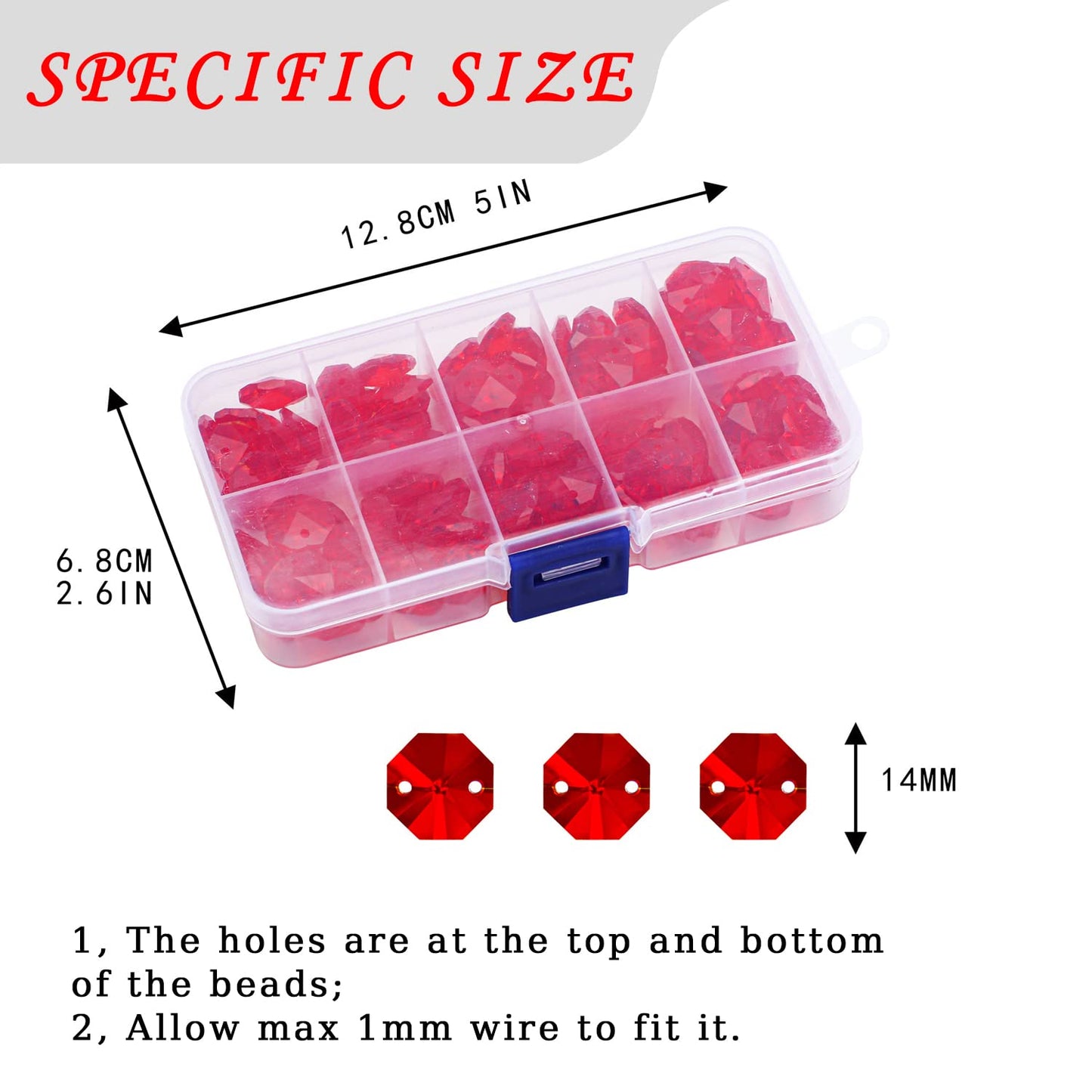 14mm 100pcs Crystal Suncatcher Octagon Beads Prisms, Ideal for Jewelry Making, Chandelier Crystals DIY Parts, Chandelier Replacements,Arts Crafts(Red)