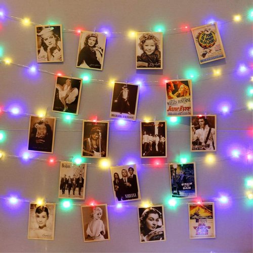 HXWEIYE 120LED Multicolor Photo Clips String Lights - 40Ft Fairy Light with 52 Clips & 12 Hooks | USB Powered, Timer & 8 Modes for Bedroom Decor