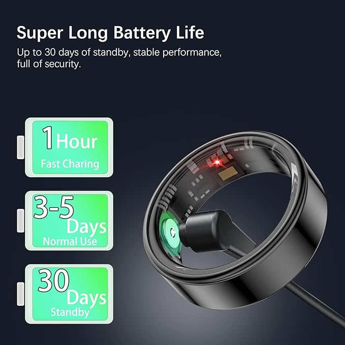 Smart Health Rings for Women Men, Fitness Tracker with Heart Rate, Blood Oxygen, HRV, Sleep Tracker, Step Tracker, No Subscription Fee, IP68 Waterproof Smart Ring for iphone & Android (Black 9#)