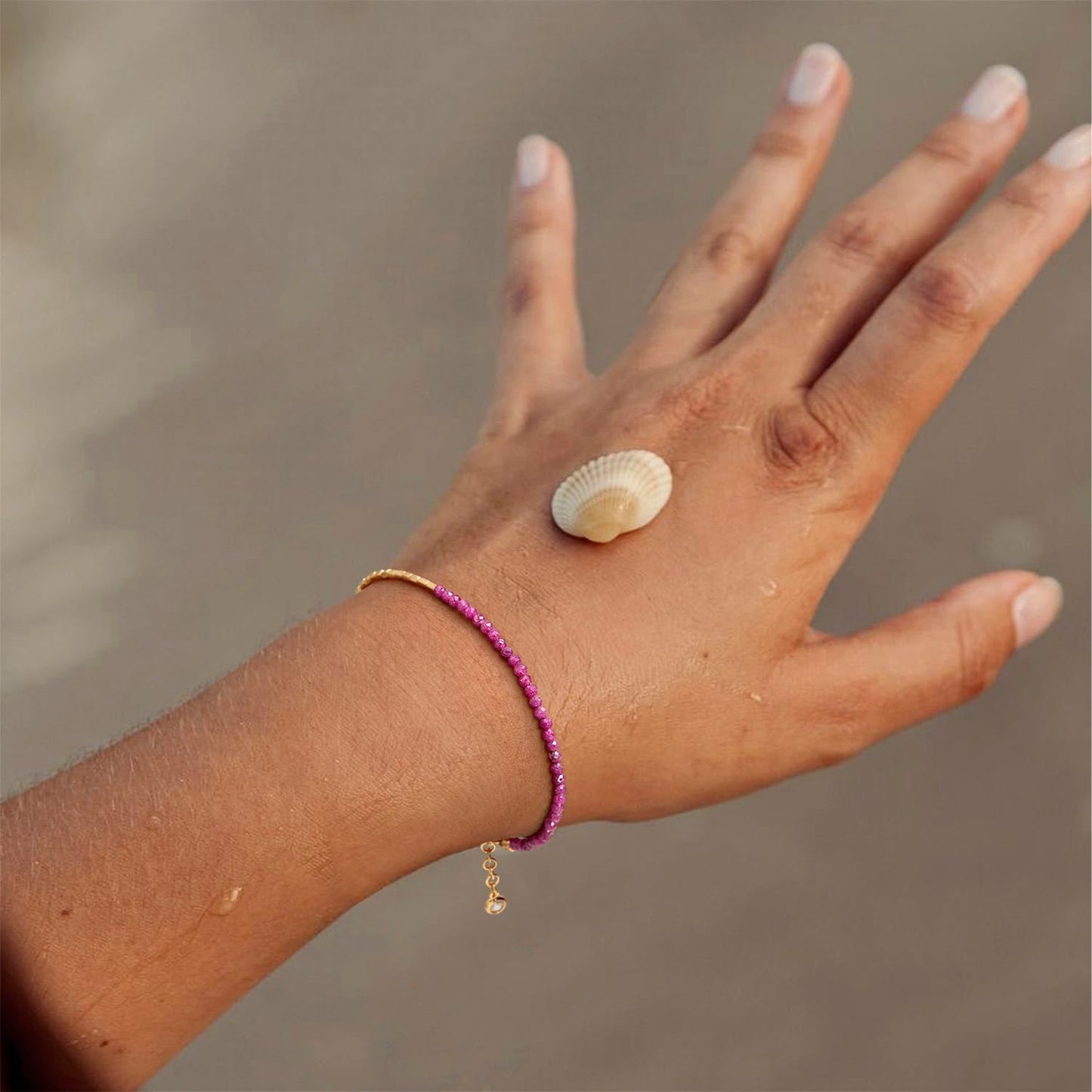 MYEARS Women Beaded Bracelet Gold Gemstone Ruby 14K Simple Dainty Handmade Chain Everyday Boho Beach Jewelry