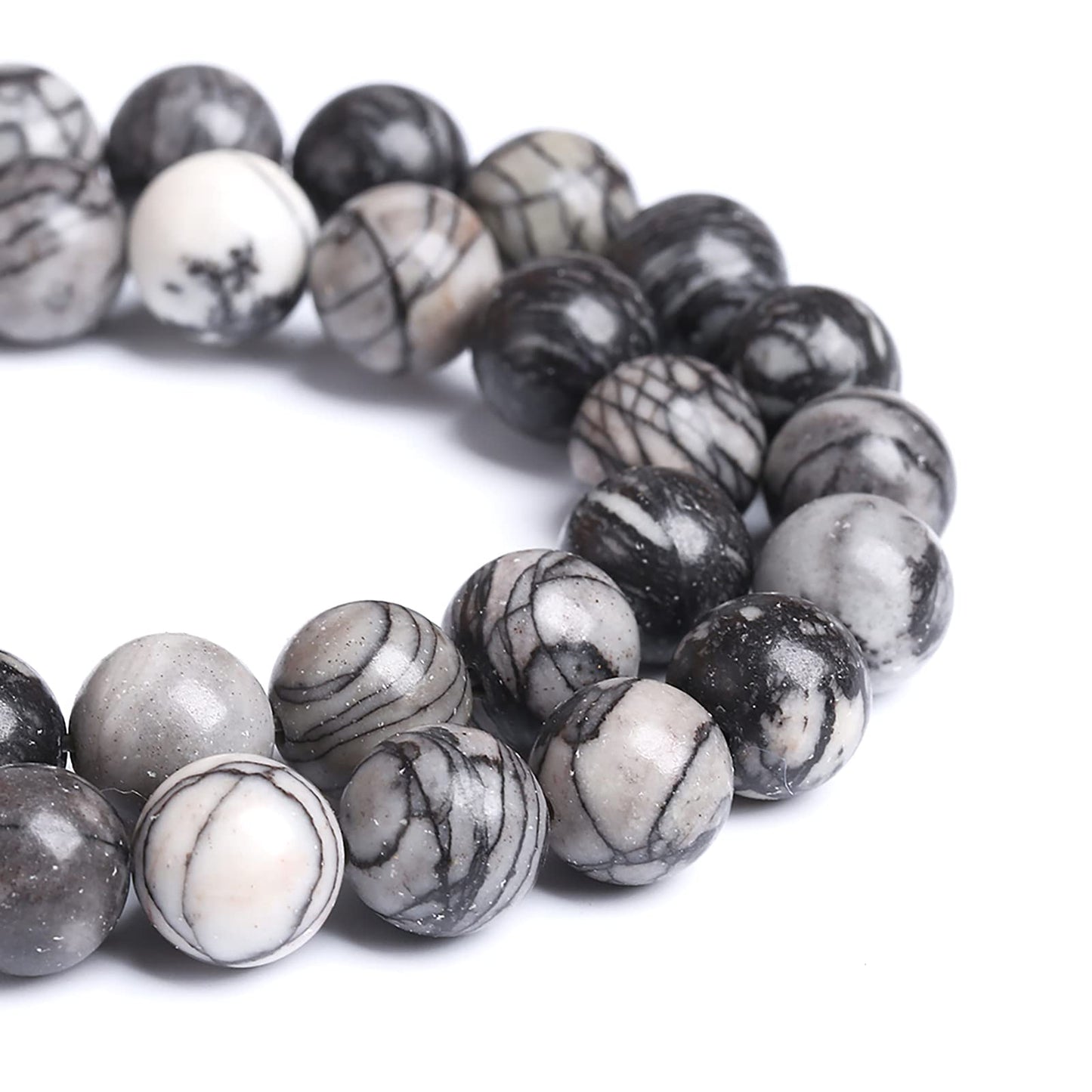 10MM 37PCS Natural Stone Black Network Zebra Loose Beads for Jewelry Making DIY Bracelet 1 Strand