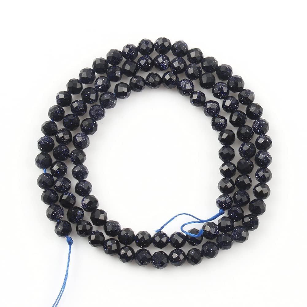 Song Xi 180pcs 2mm Natural Blue Sandstone Gemstone Beads Faceted Round Loose Stone Beads for Jewelry Making (1 Strand)