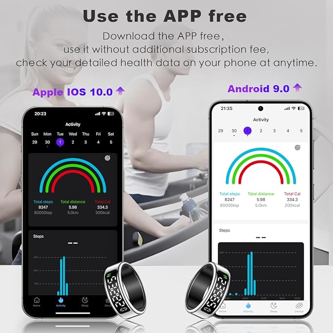 Smart Health Ring with Screen,for Women Men Fitness Tracker Heart Rate, Blood Oxygen, HRV,Sleep Monitoring, Step Counting, IP68 for iPhone and Android, No Subscription Fee (Silver, 12#)