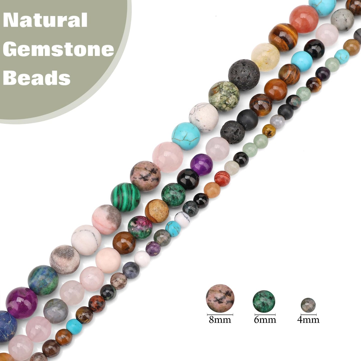 Vinswet 60pcs 6mm Multicolor Natural Stone Beads Round Genuine Real Stone Beading Loose Gemstones DIY Smooth Bead for Bracelet Necklace Earrings Jewelry Making